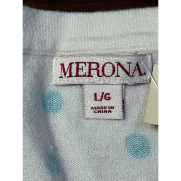 Merona White & Teal Polka Dot Cardigan Sweater Women Large Long Sleeve NWT - Picture 3 of 16